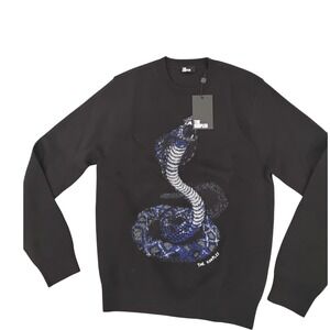 The Kooples Black Cobra Snake Graphic Crewneck Sweater HPUL27016K BLA01 XS NEW